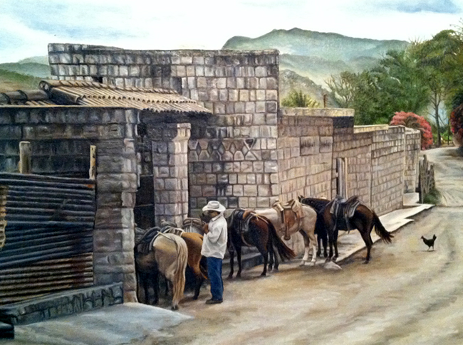 Stables in Las Ruinas De Copan, Honduras, Oil Painting by Lamont W. Harvey, Wes Harvey